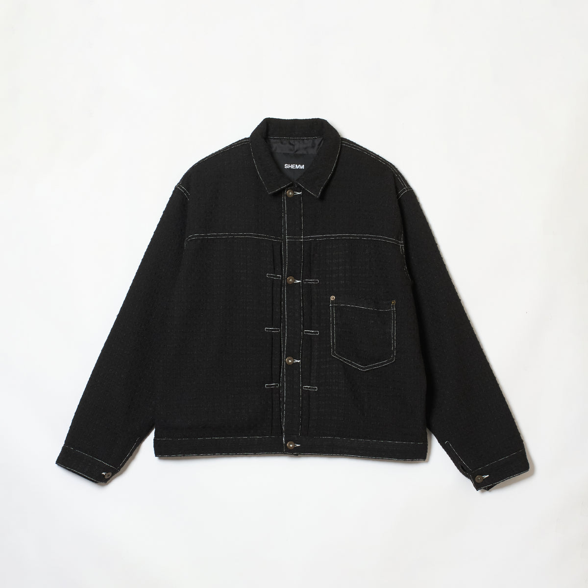 TWEED TRUCKER JACKET - BLACK