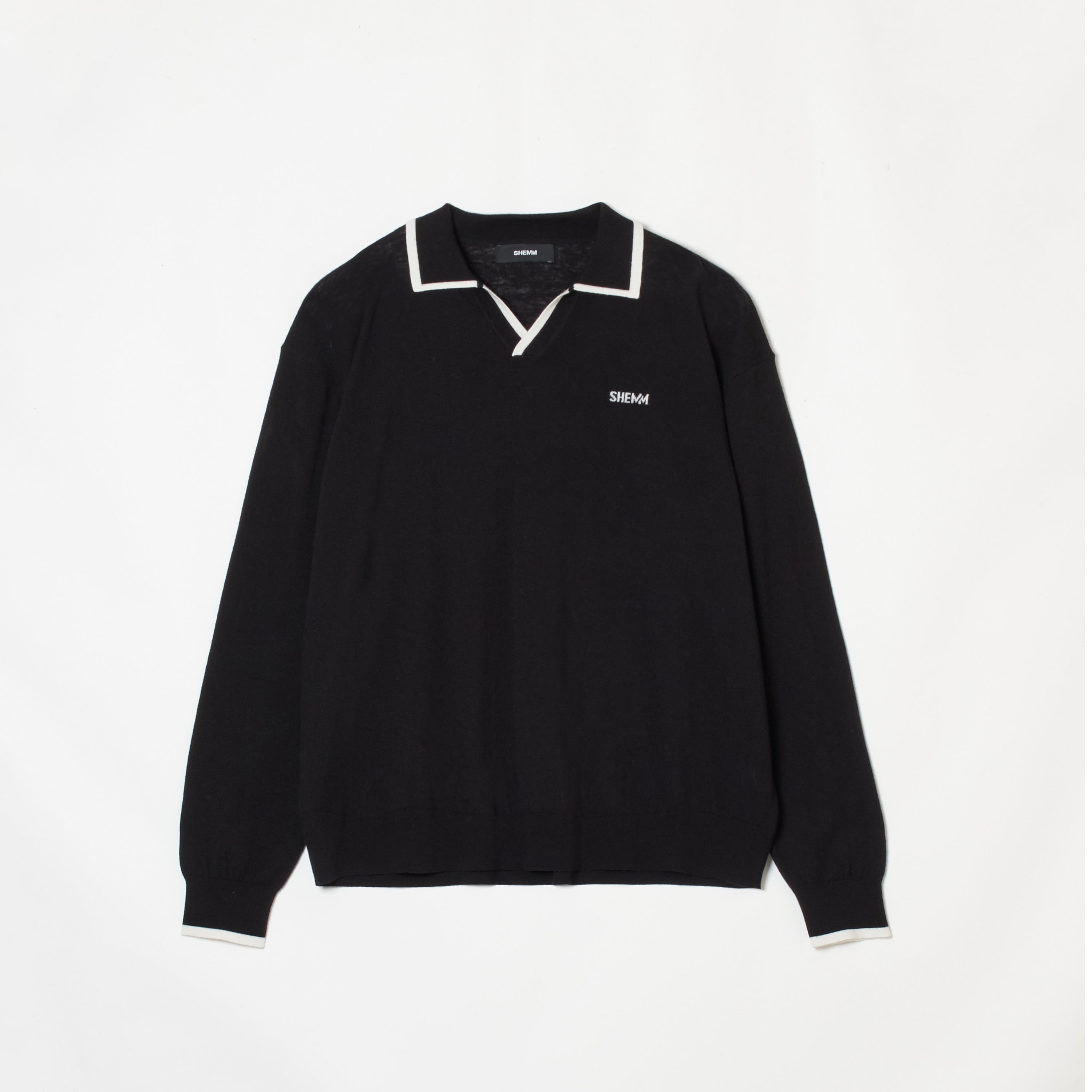 SKIPPER POLO SWEATER - BLACK x WHITE