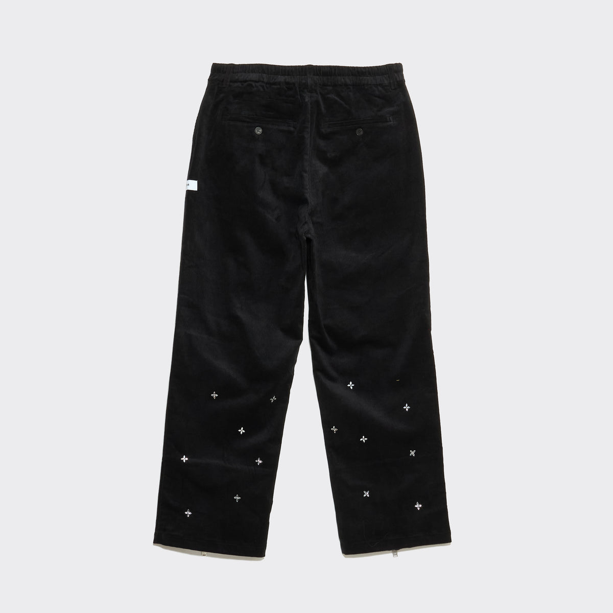 EMBELLISHED ZIP CORDUROY PANTS - BLACK