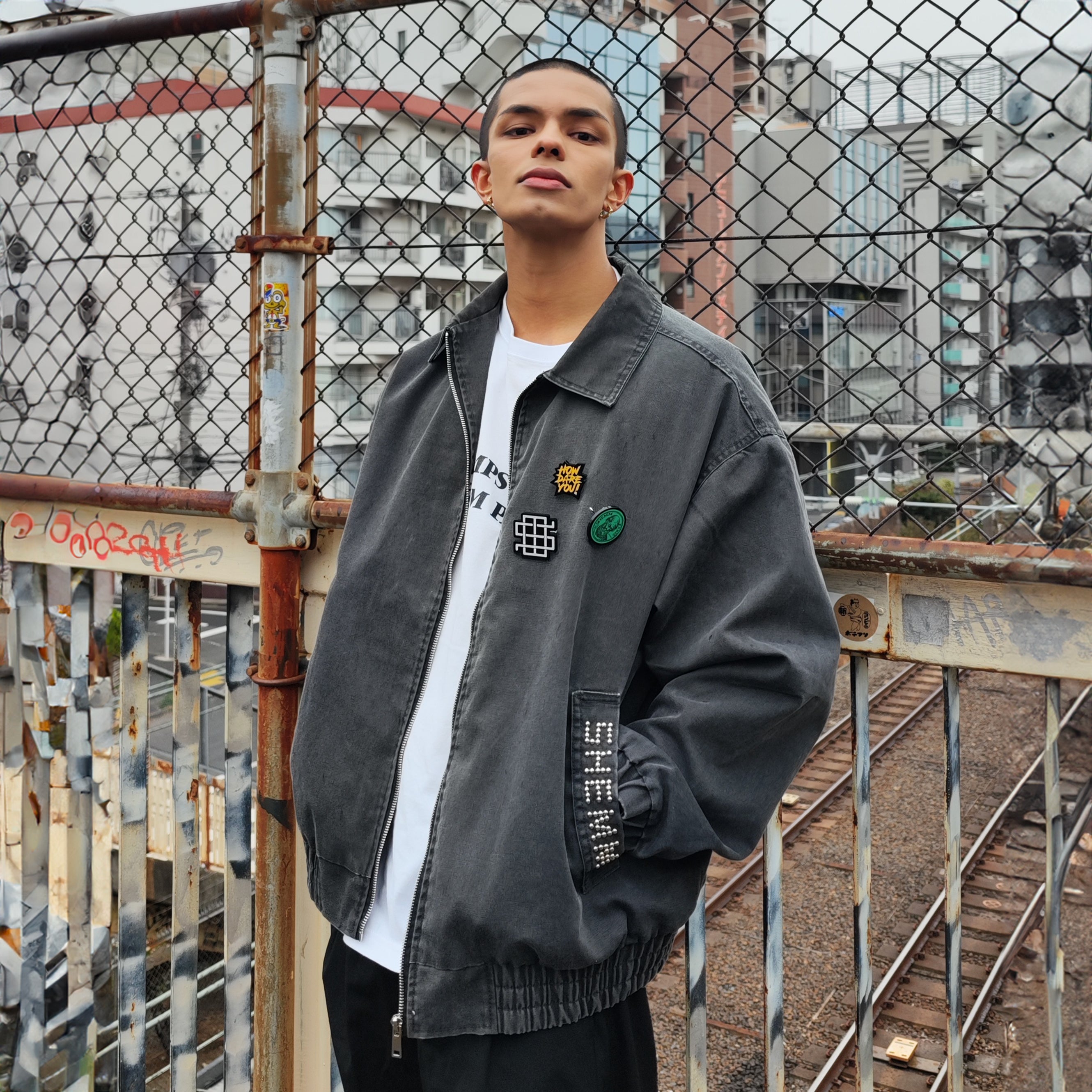 FADED STUD JACKET - Black