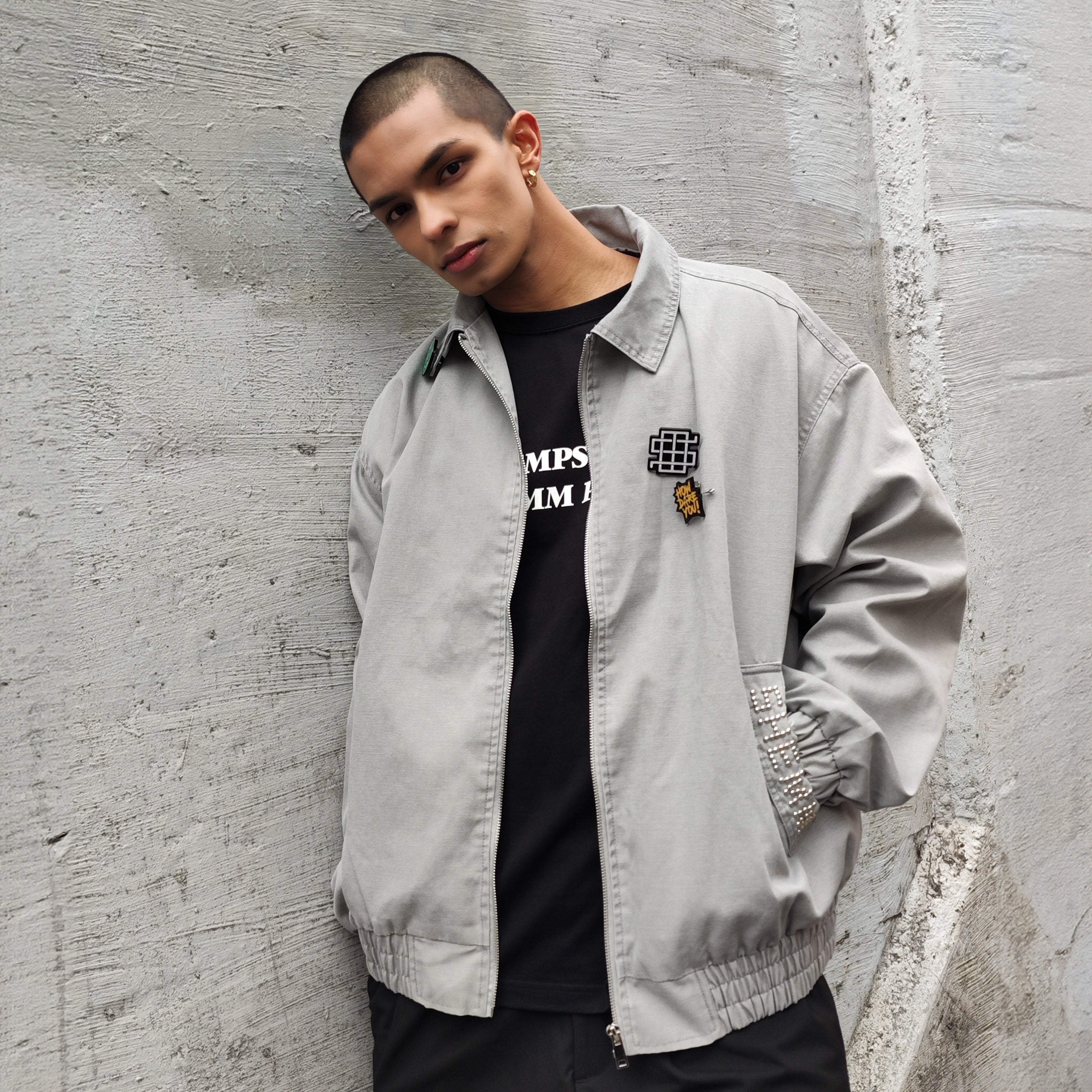 FADED STUD JACKET - Gray