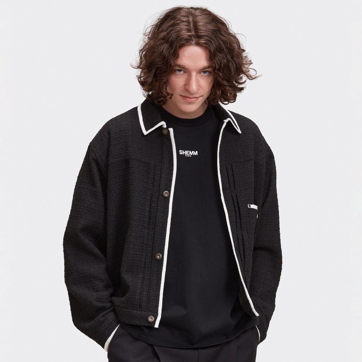 TWEED TRUCKER JACKET - BLACK & WHITE