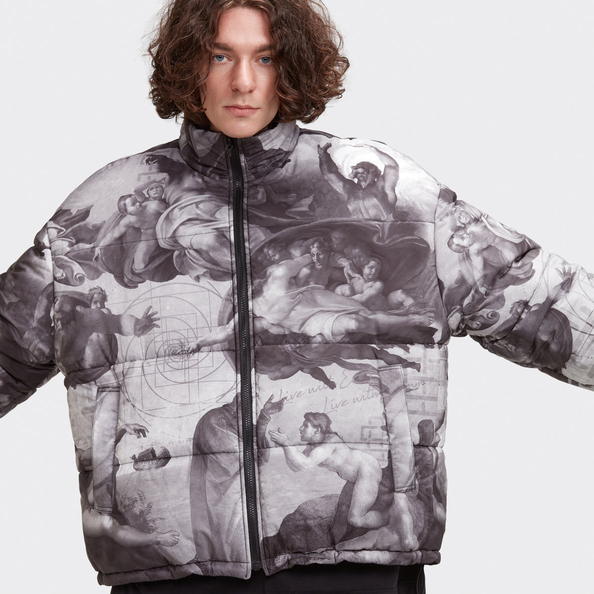 REVERSIBLE PUFFER JACKET - BLACK/GENESIS PATTERN