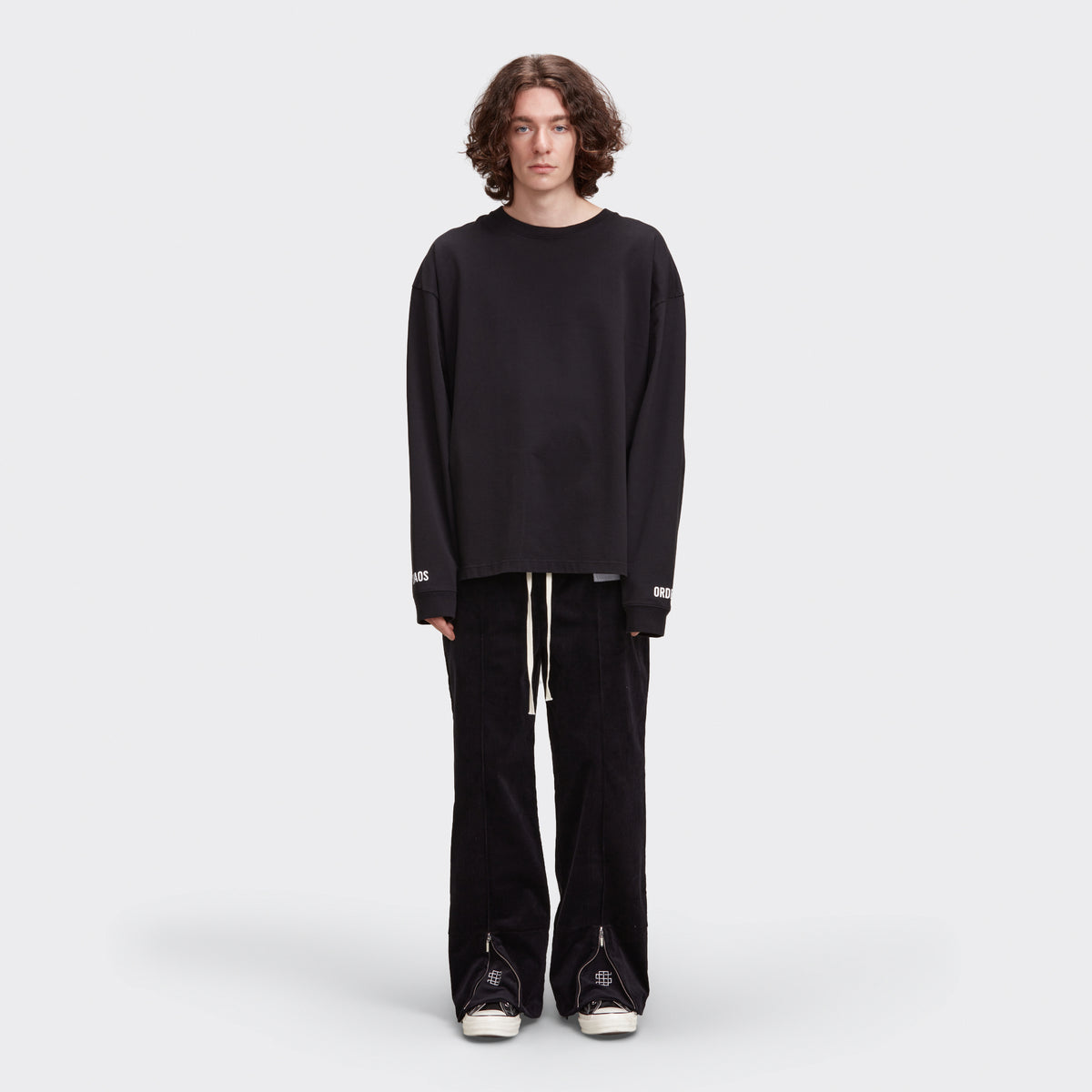 ZIP CORDUROY PANTS - BLACK