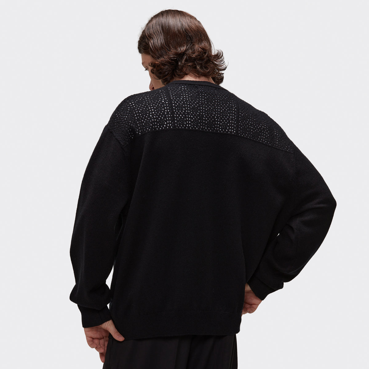 CROCHET KNIT SWEATER - BLACK