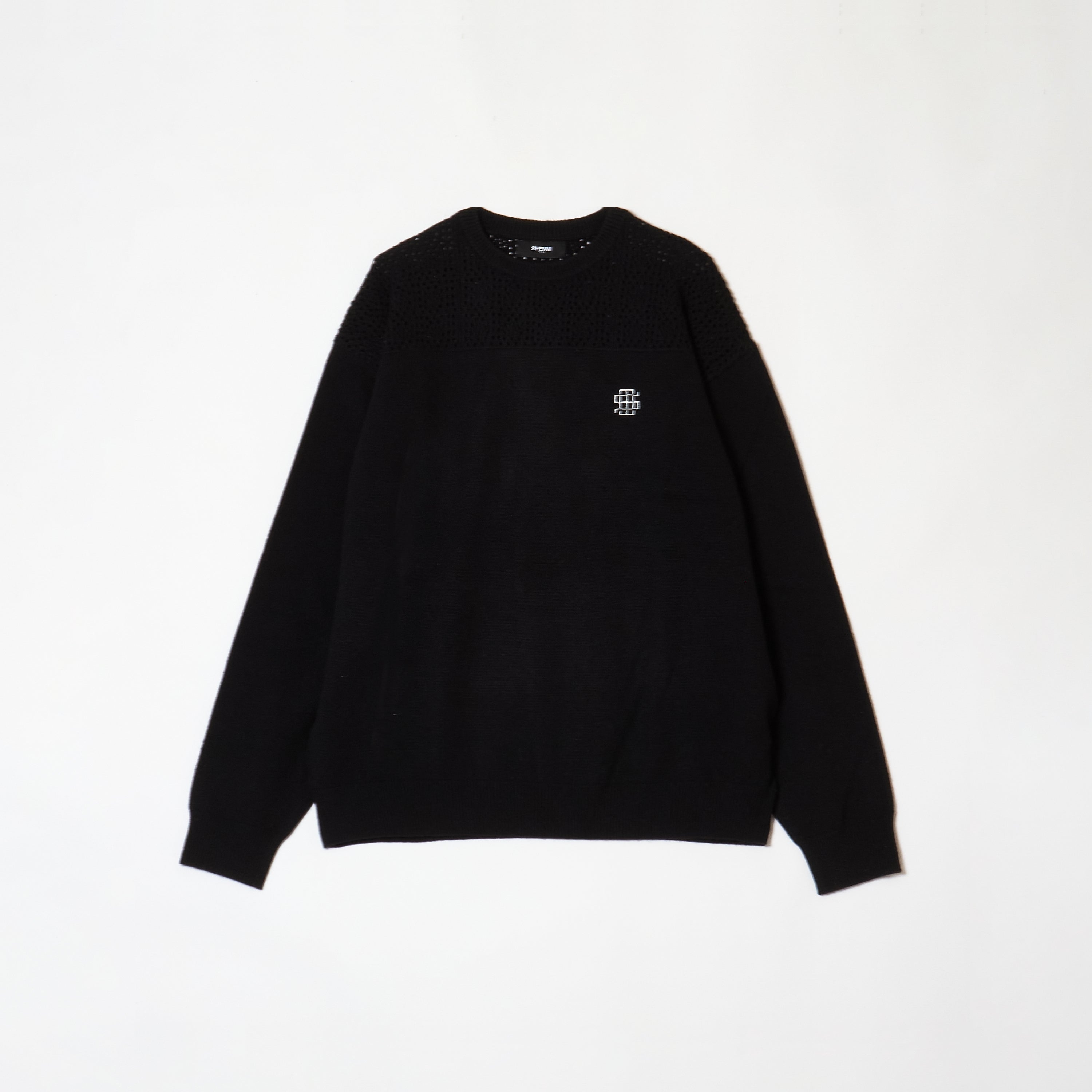 CROCHET KNIT SWEATER - BLACK
