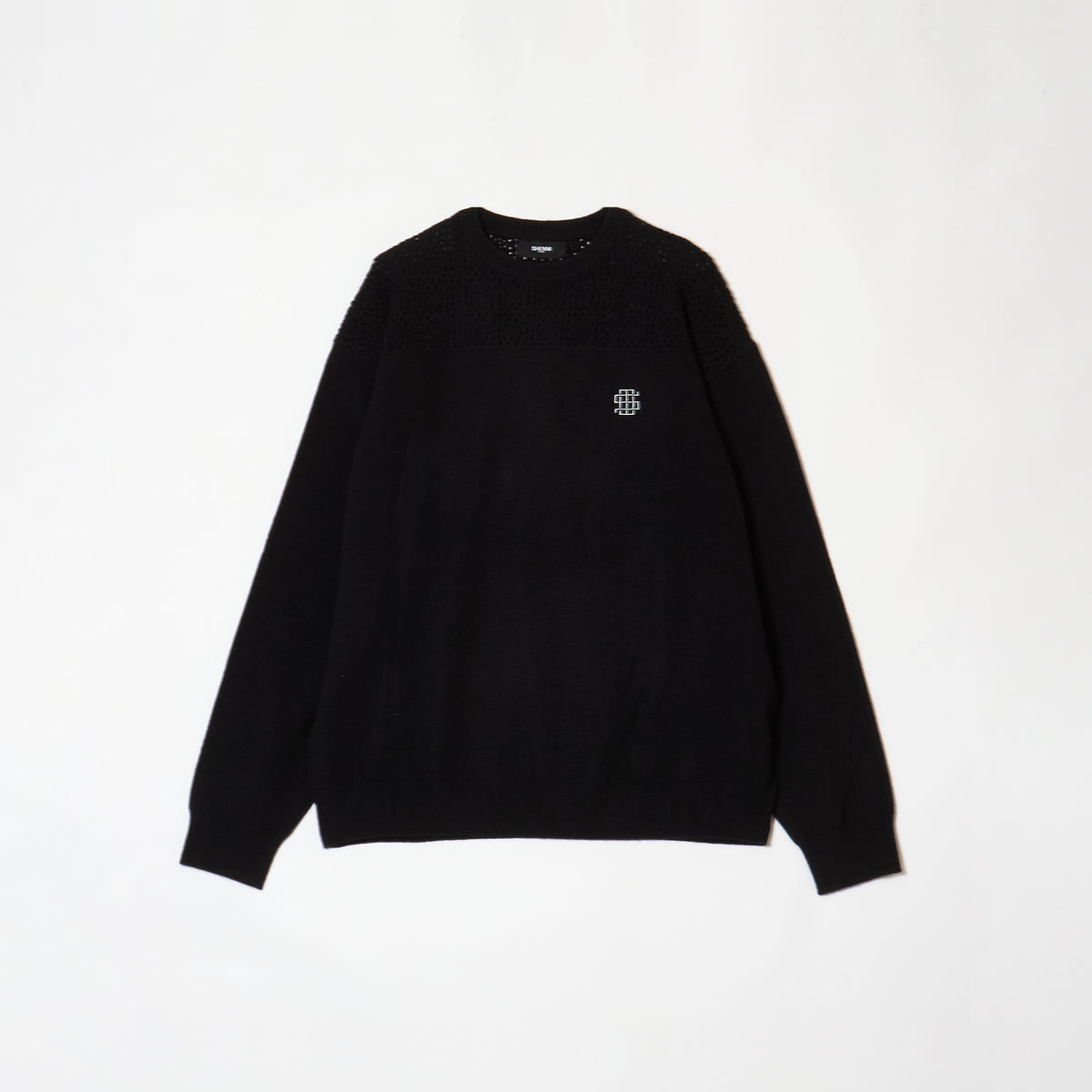 CROCHET KNIT SWEATER - BLACK