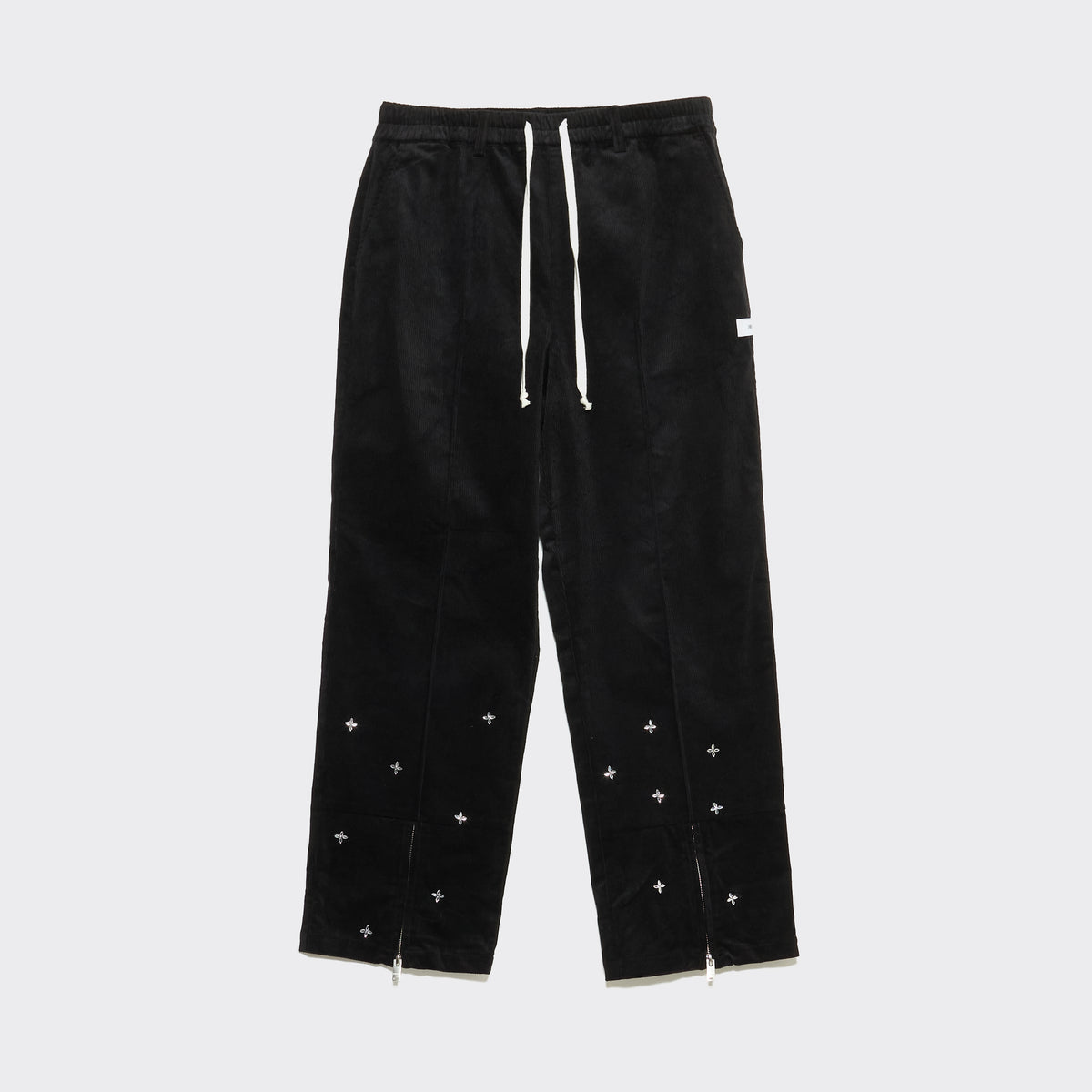 EMBELLISHED ZIP CORDUROY PANTS - BLACK