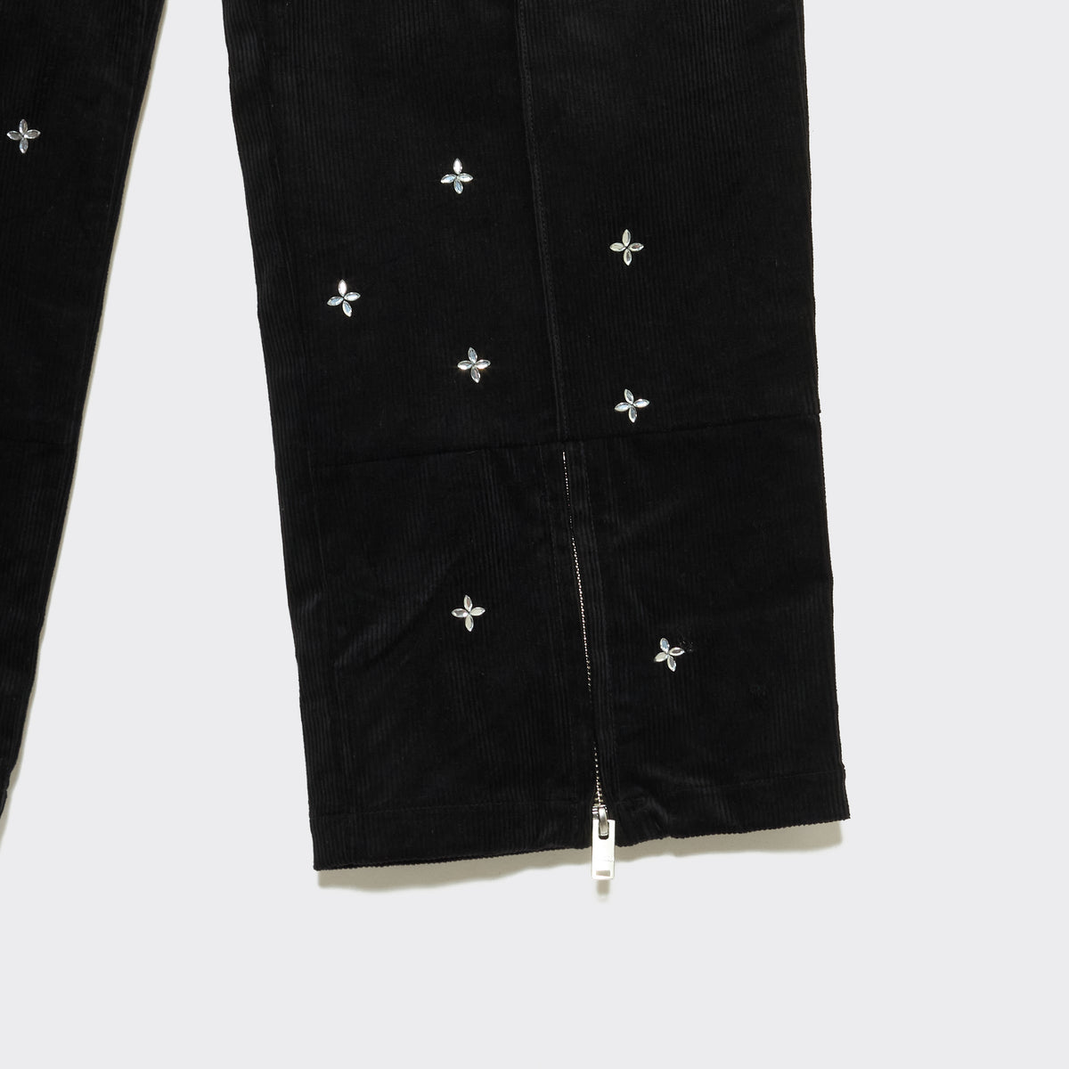 EMBELLISHED ZIP CORDUROY PANTS - BLACK