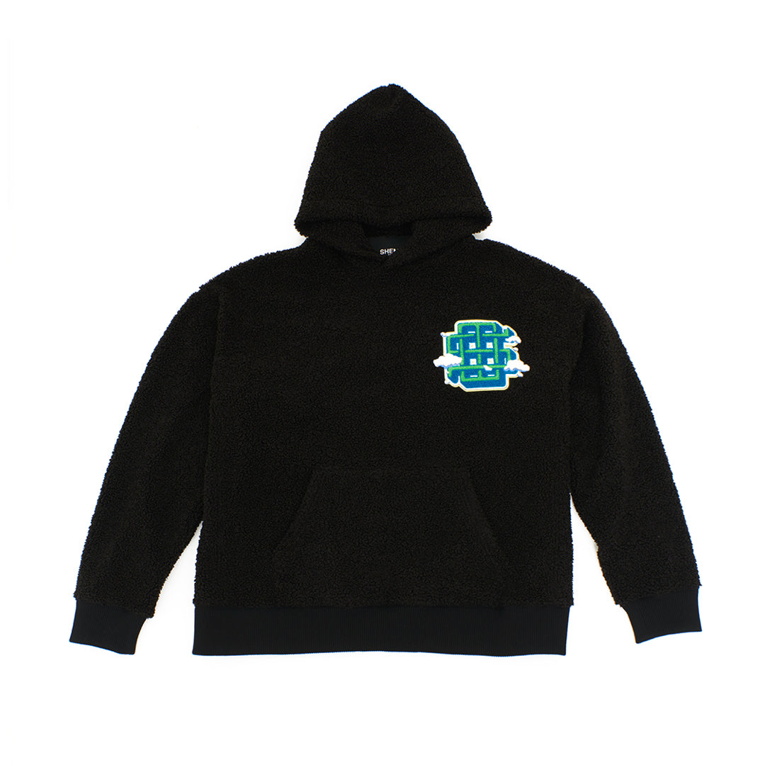 CHENILLE SHERPA HOODIE - Black