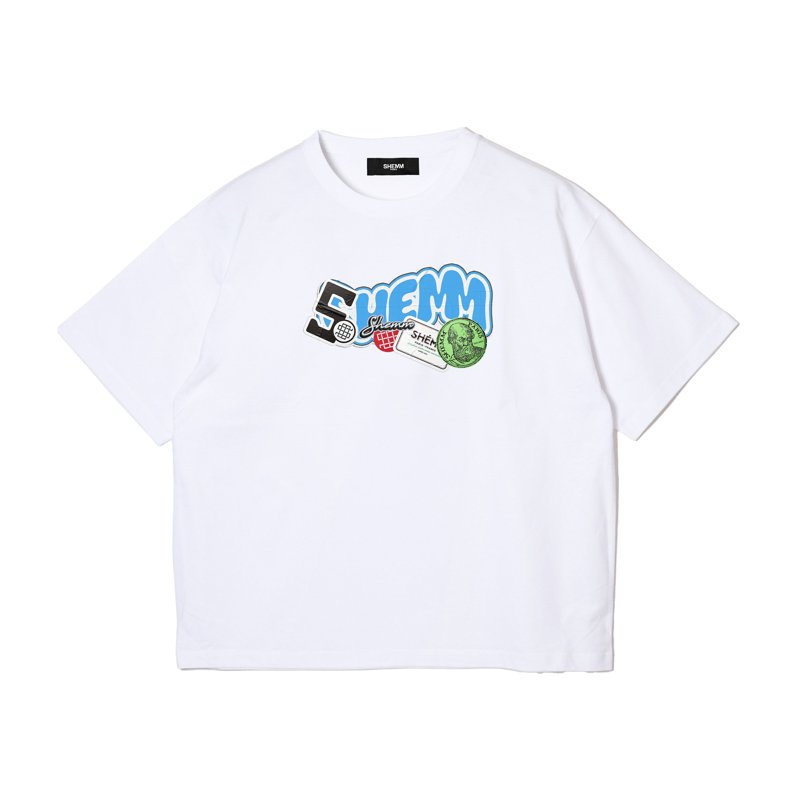 STICKER PACK TEE -WHITE x Blue