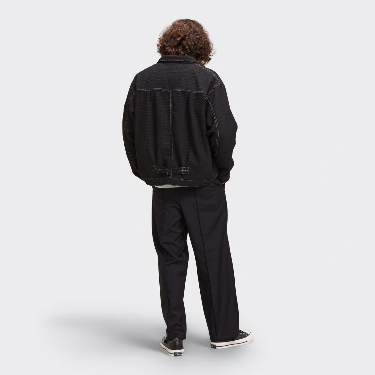 TWEED TRUCKER JACKET - BLACK