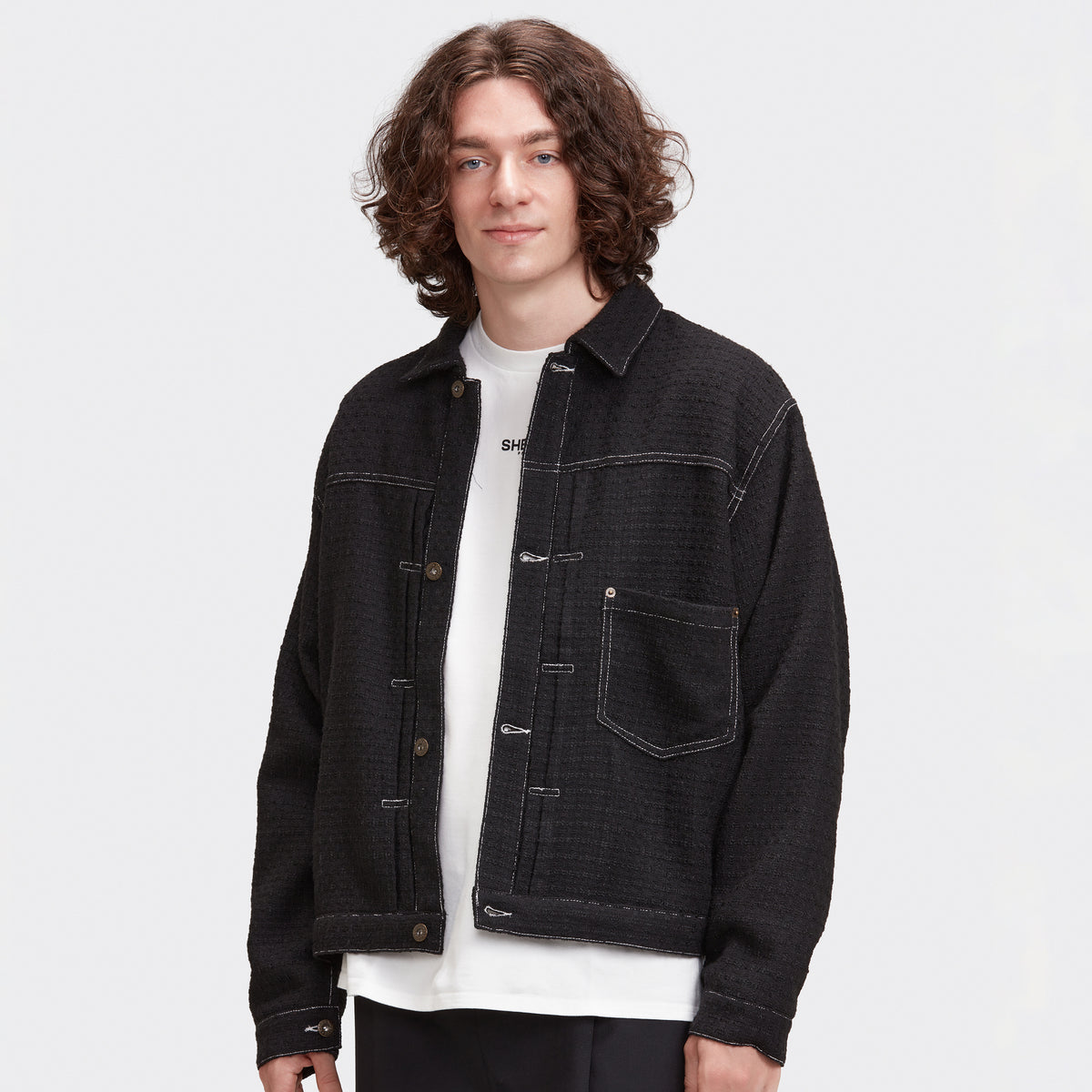 TWEED TRUCKER JACKET - BLACK