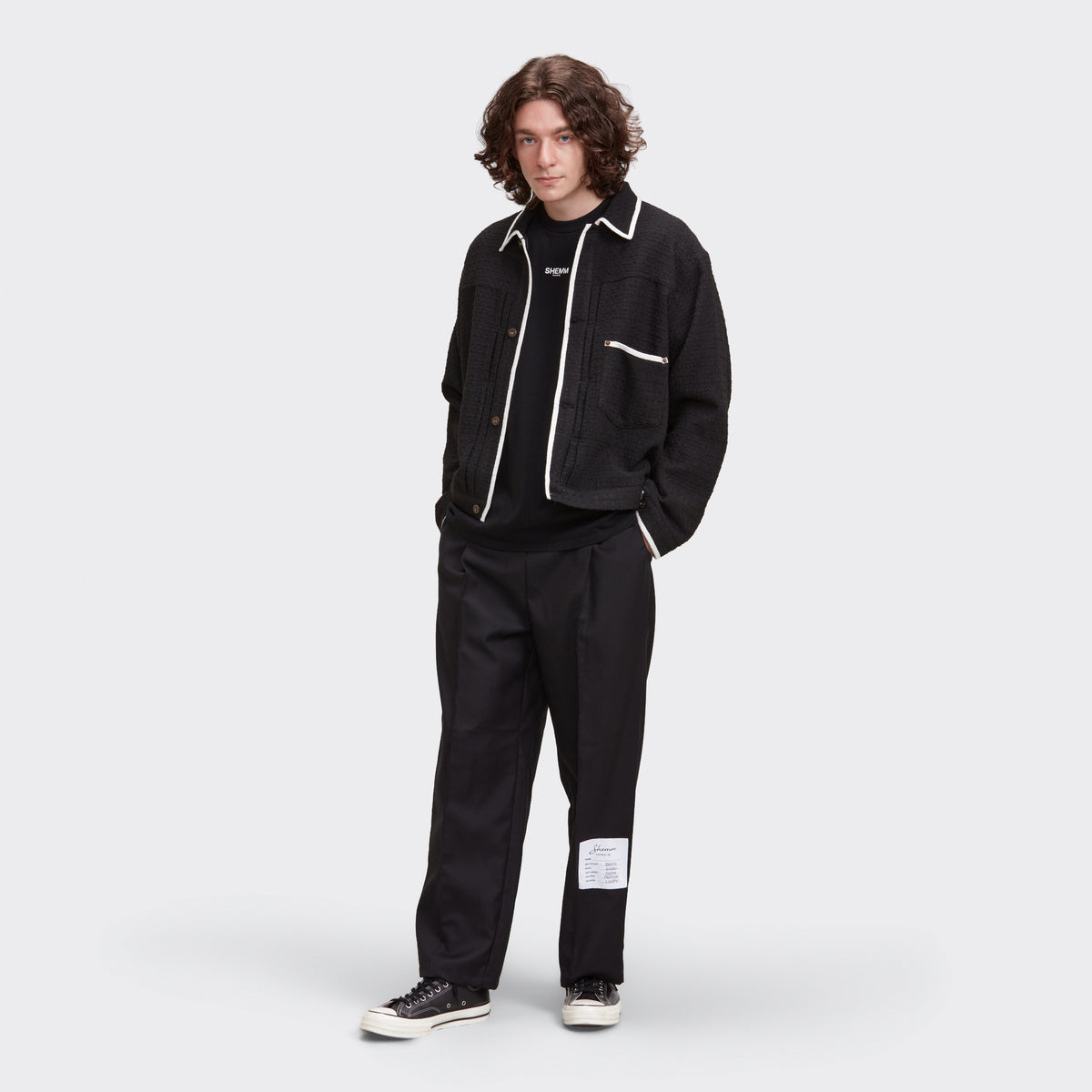 TWEED TRUCKER JACKET - BLACK & WHITE