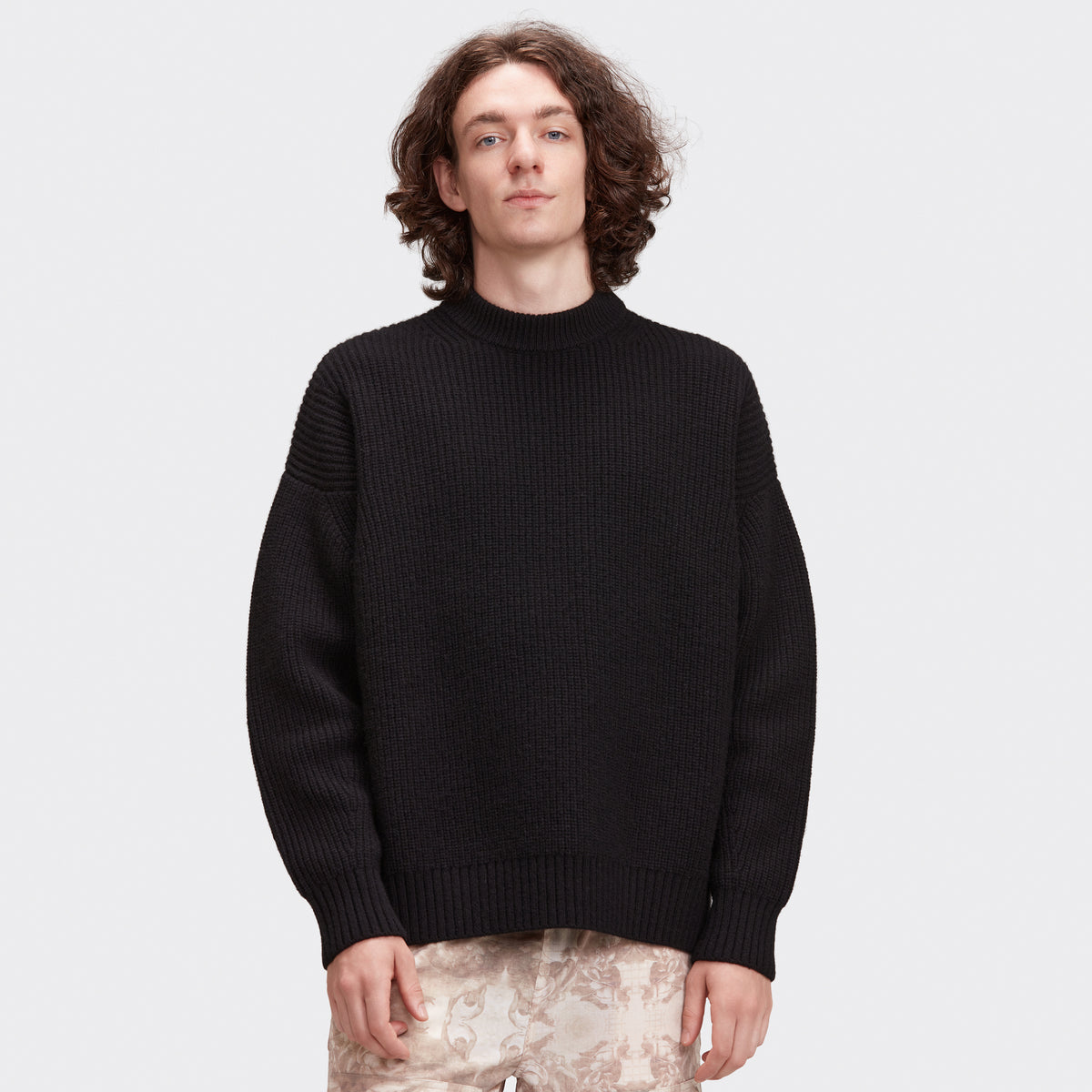 HEAVY RIB KNIT SWEATER - BLACK