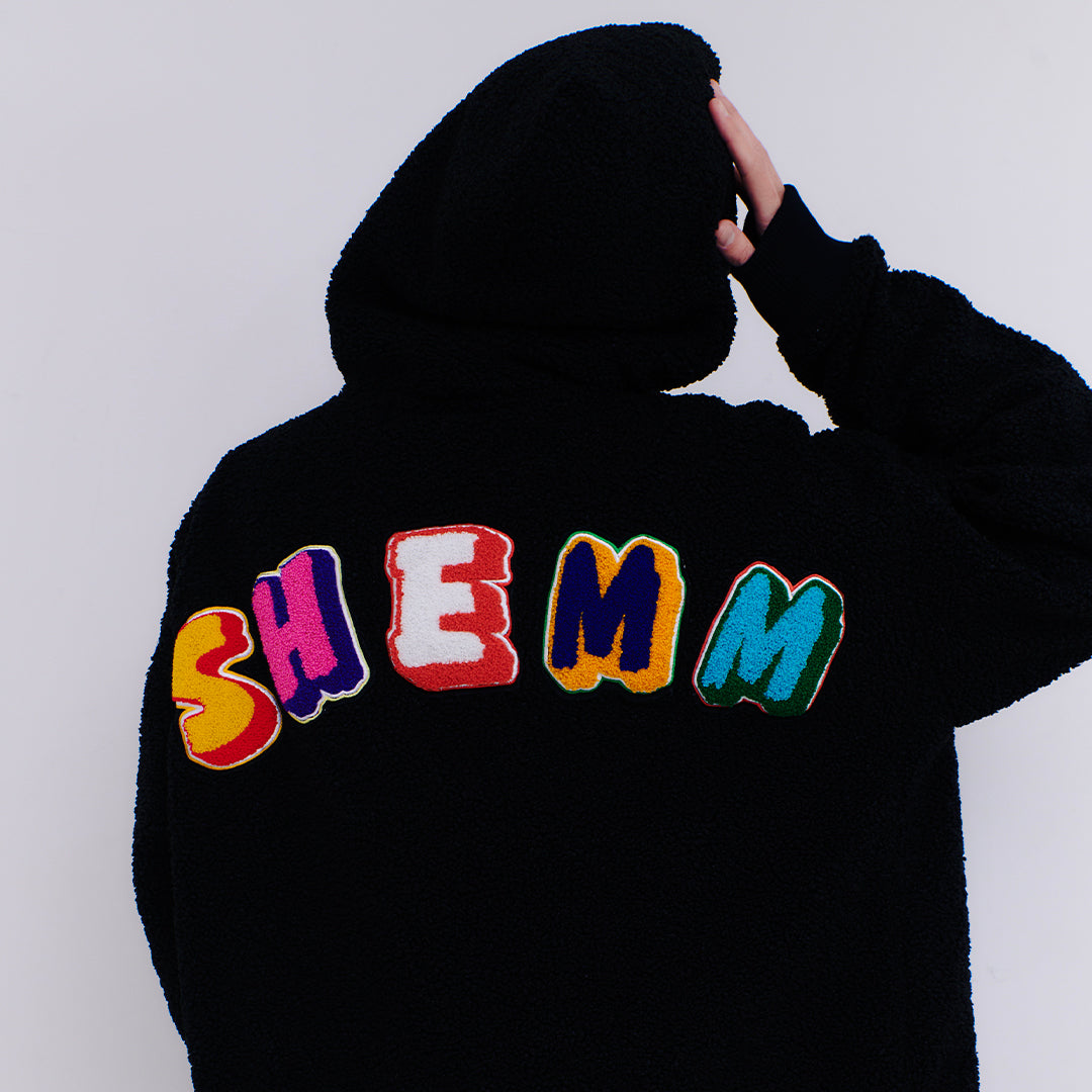 CHENILLE SHERPA HOODIE - Black