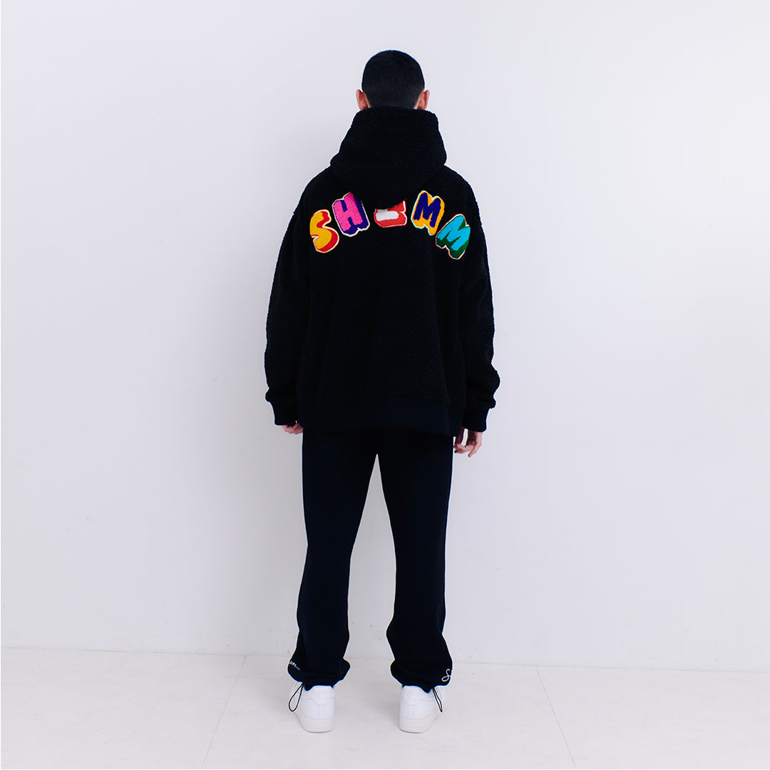 CHENILLE SHERPA HOODIE - Black