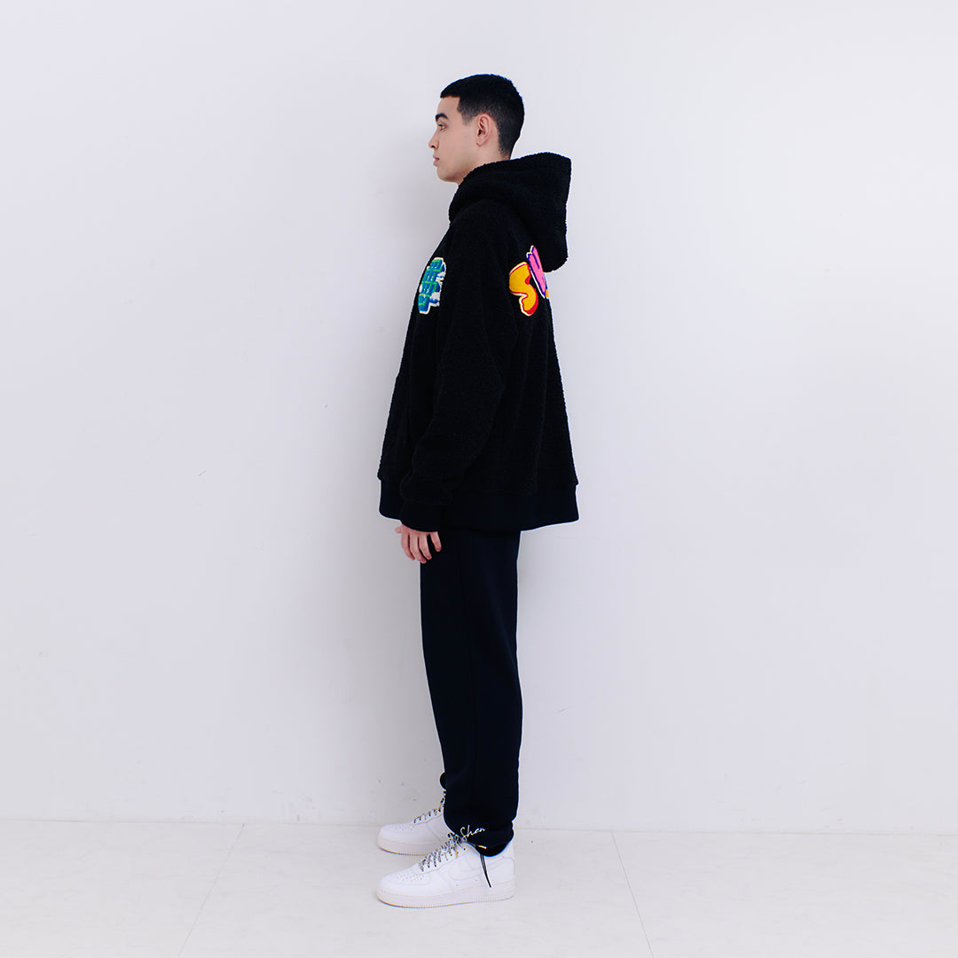 CHENILLE SHERPA HOODIE - Black