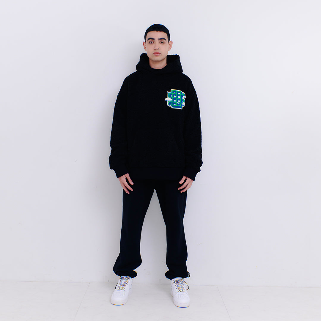 CHENILLE SHERPA HOODIE - Black